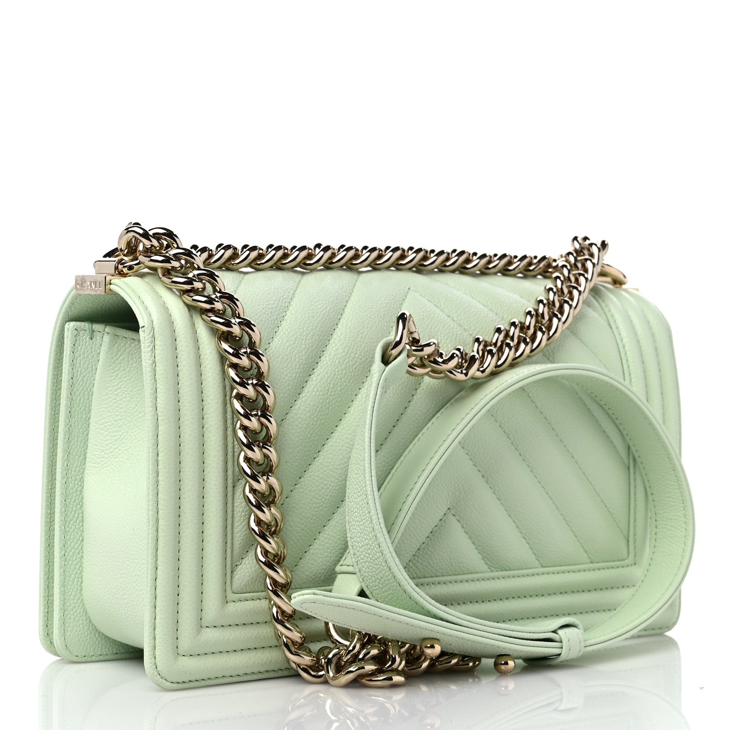 Chanel Caviar Chevron Quilted Medium Boy Flap Light Green 3 of 9