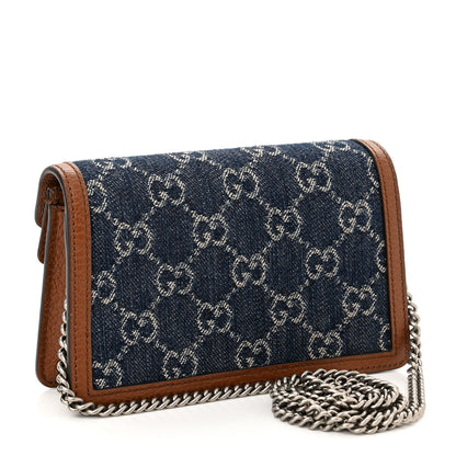 Gucci New Denim GG Monogram Dollar Calfskin Enamel Super Mini Dionysus Shoulder Bag Blue Tea Cuir Epilog Electric Blue 3 of 10