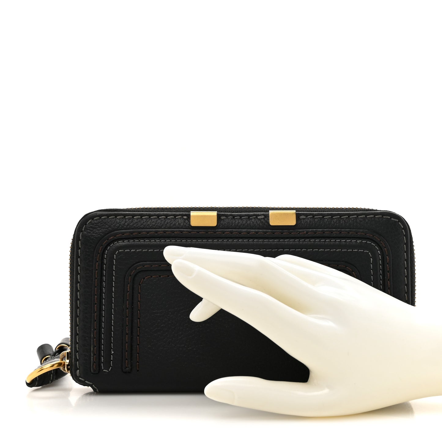 Grained Calfskin Marcie Long Zip Around Wallet Black
