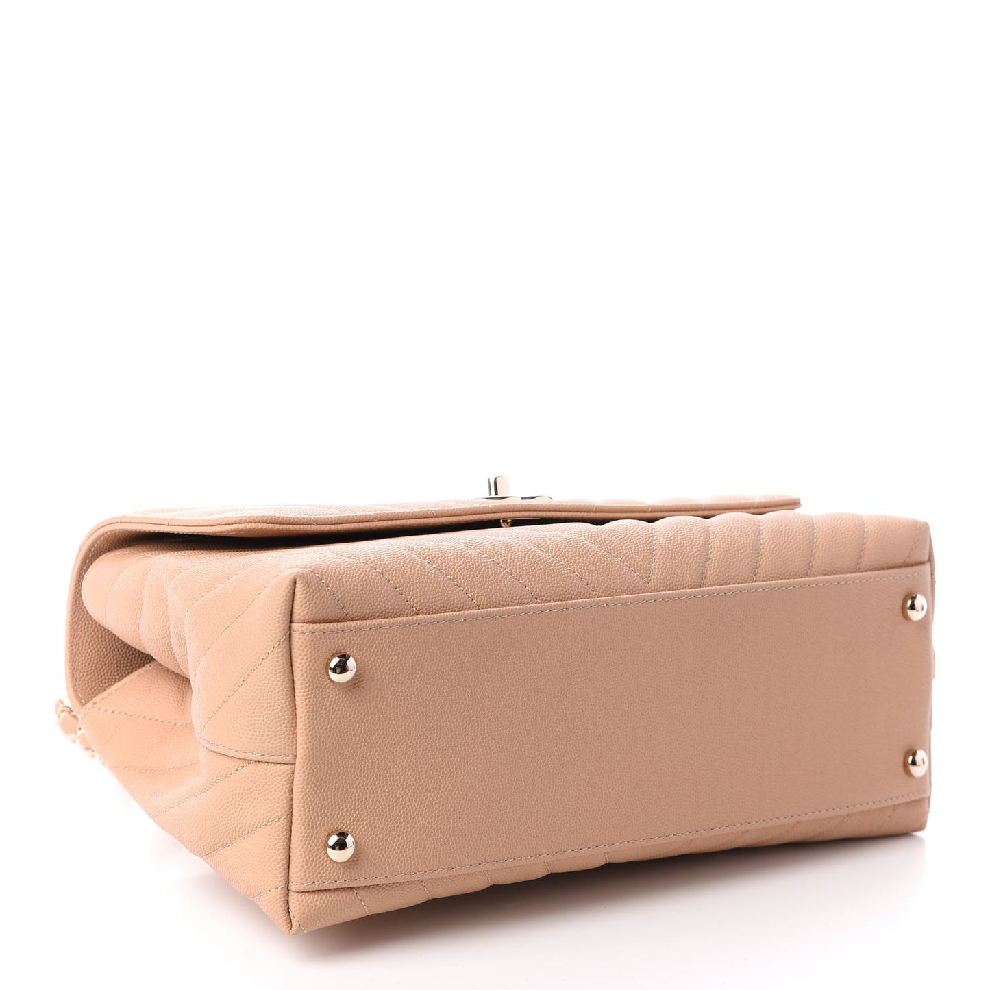 Caviar Chevron Quilted Small Coco Handle Flap Beige