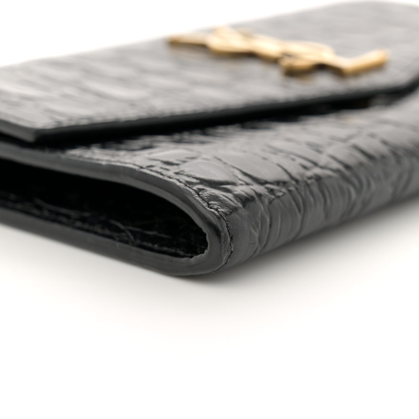 Calfskin Crocodile Embossed Monogram Uptown Chain Wallet Black