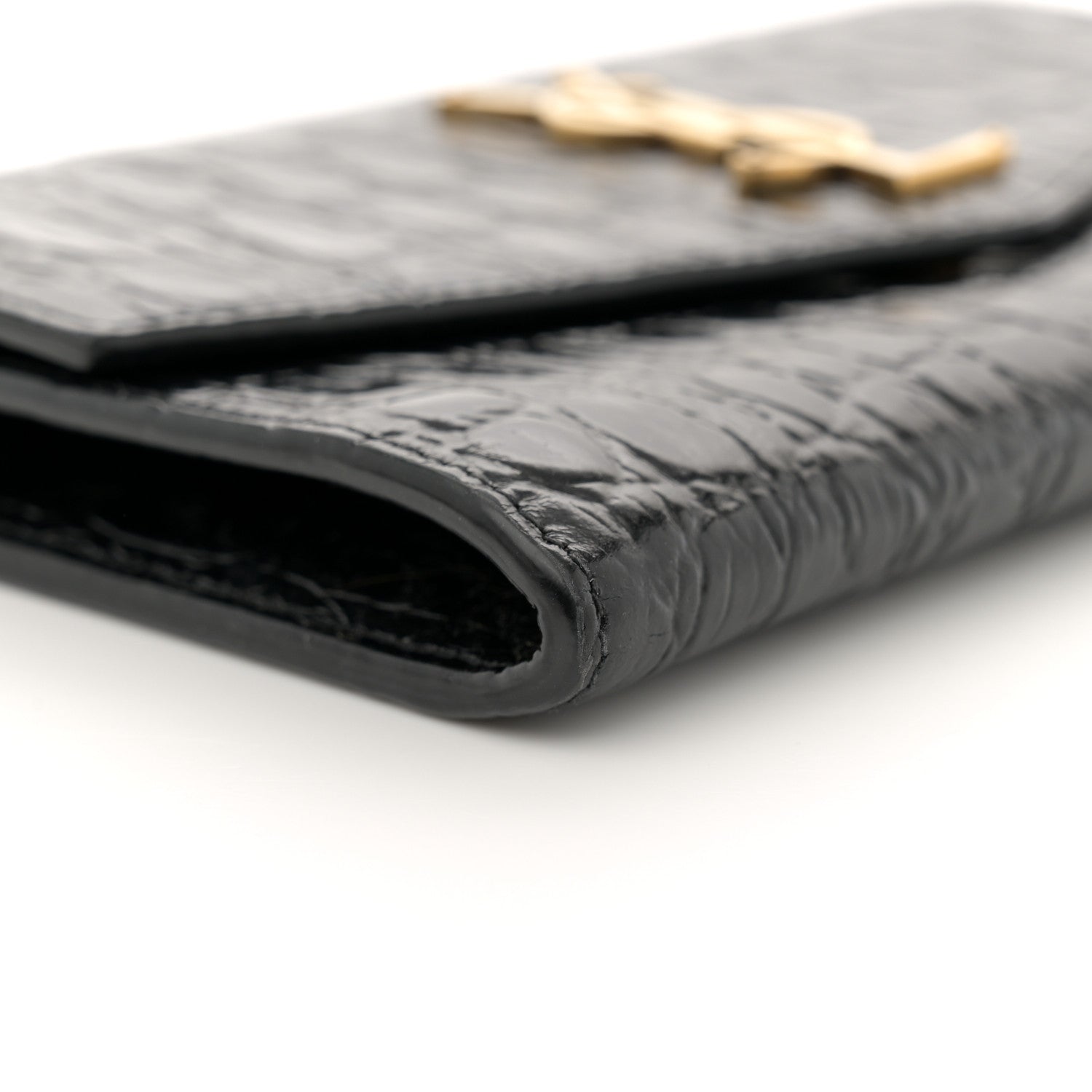Saint Laurent Calfskin Crocodile Embossed Monogram Uptown Chain Wallet Black 10 of 13