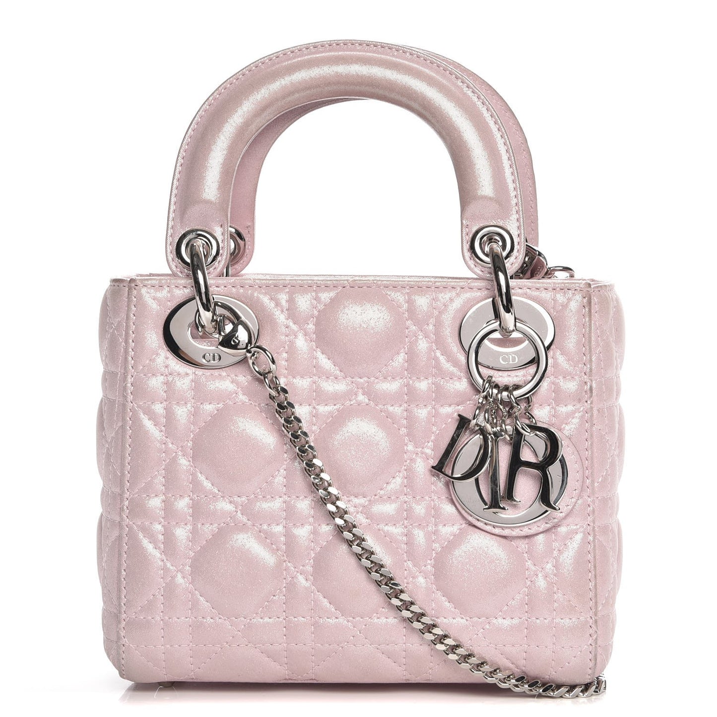 Metallic Calfskin Cannage Mini Lady Dior Pink