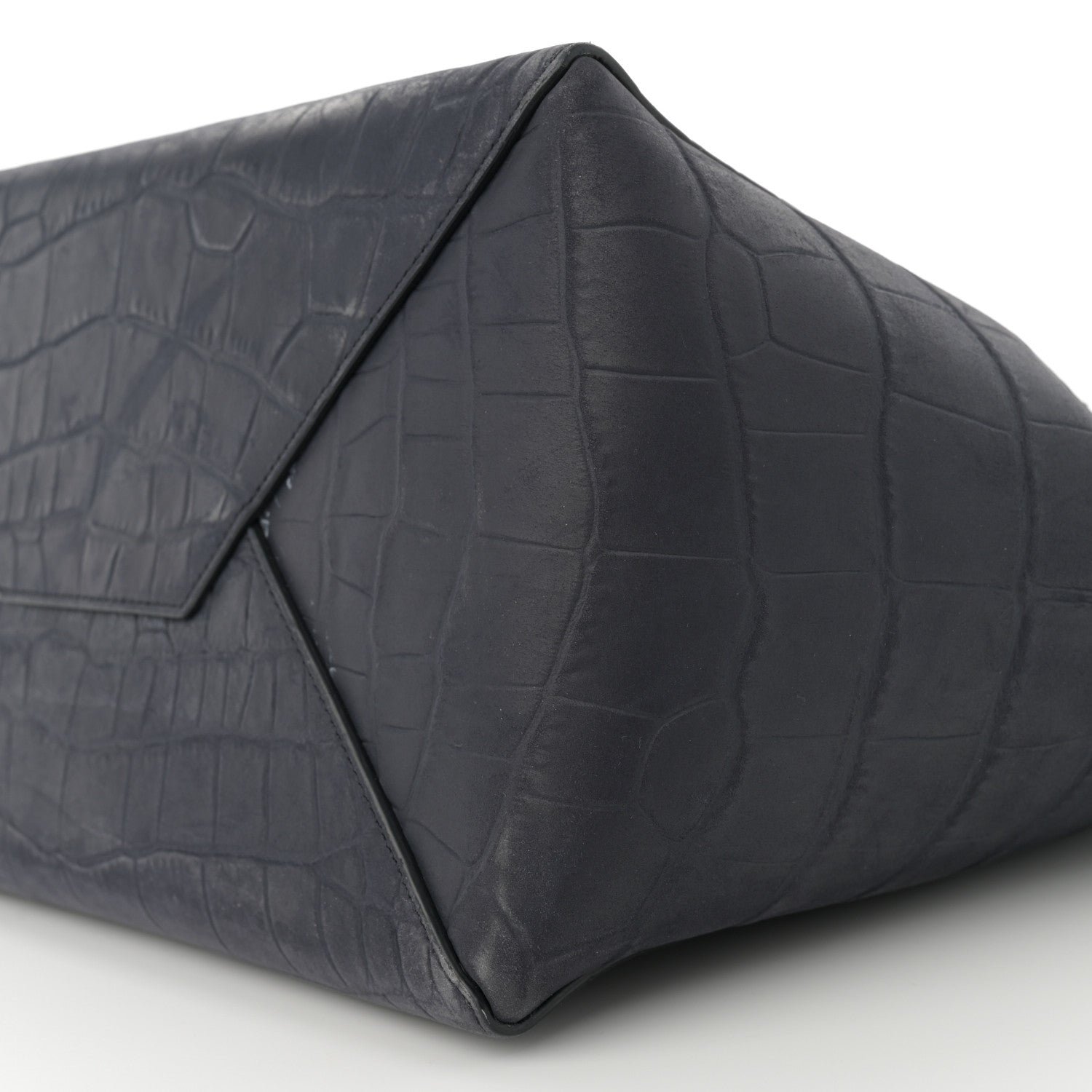 Celine Smooth Calfskin Nubuck Crocodile Embossed Small Belt Cabas Phantom Navy 10 of 14