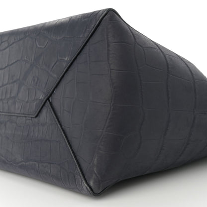 Celine Smooth Calfskin Nubuck Crocodile Embossed Small Belt Cabas Phantom Navy 10 of 14