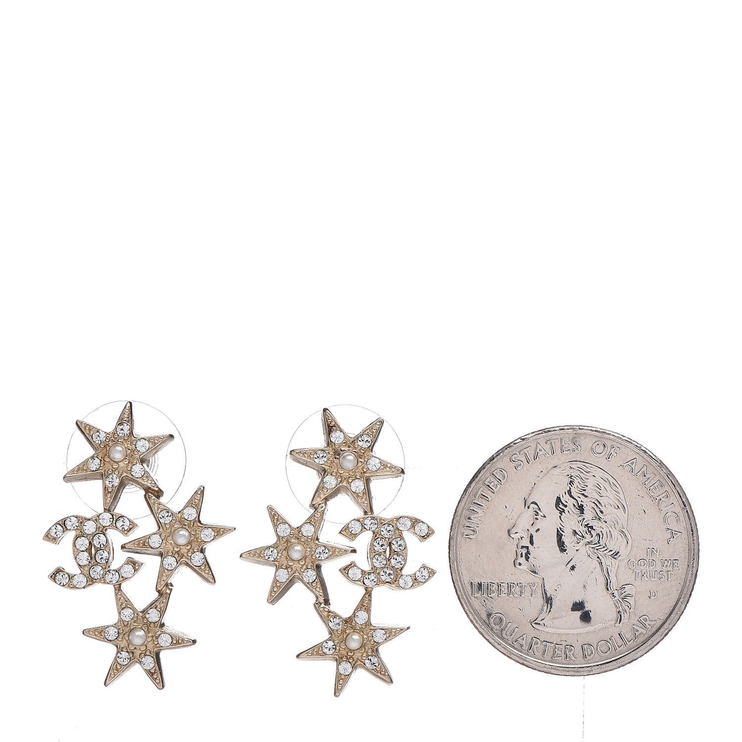 Crystal Pearl CC Star Earrings Gold