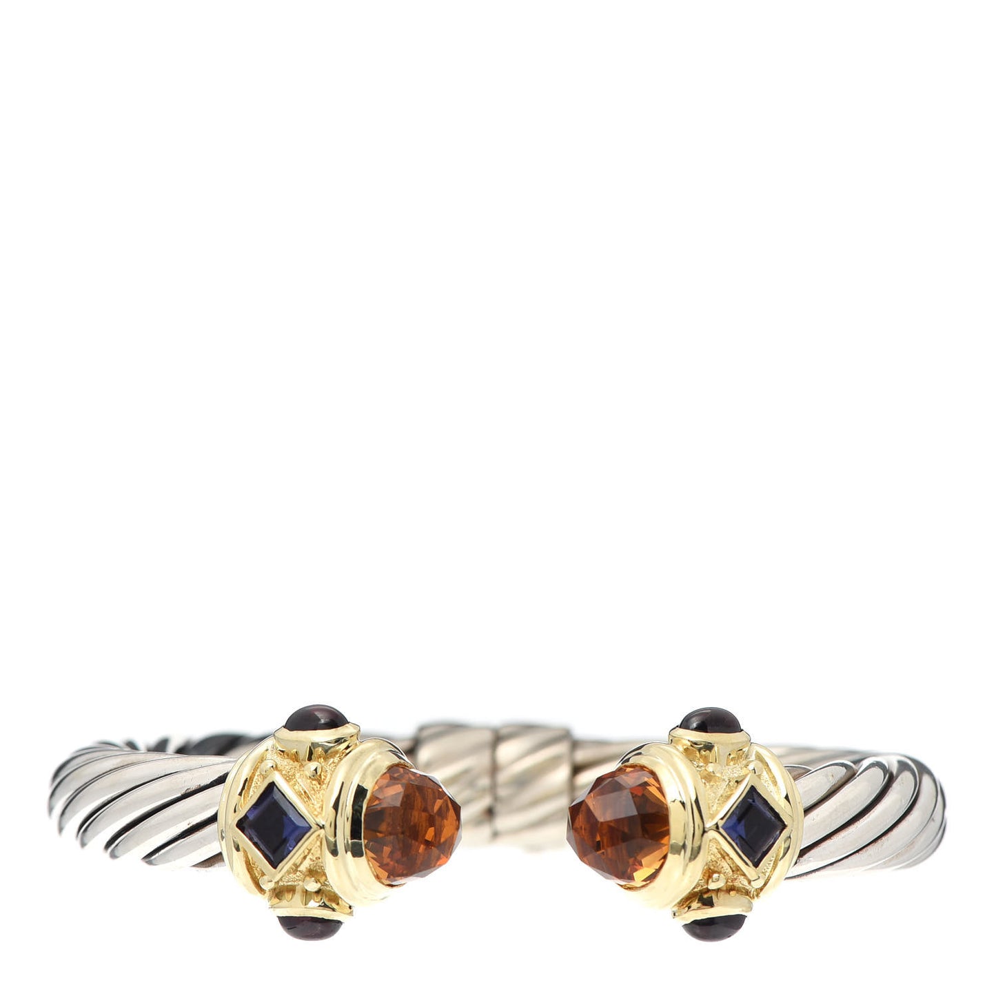 Sterling Silver 14K Yellow Gold Citrine Garnet Iolite 10mm Renaissance Cable Bracelet
