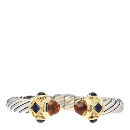 David Yurman Sterling Silver 14K Yellow Gold Citrine Garnet Iolite 10mm Renaissance Cable Bracelet 1 of 5