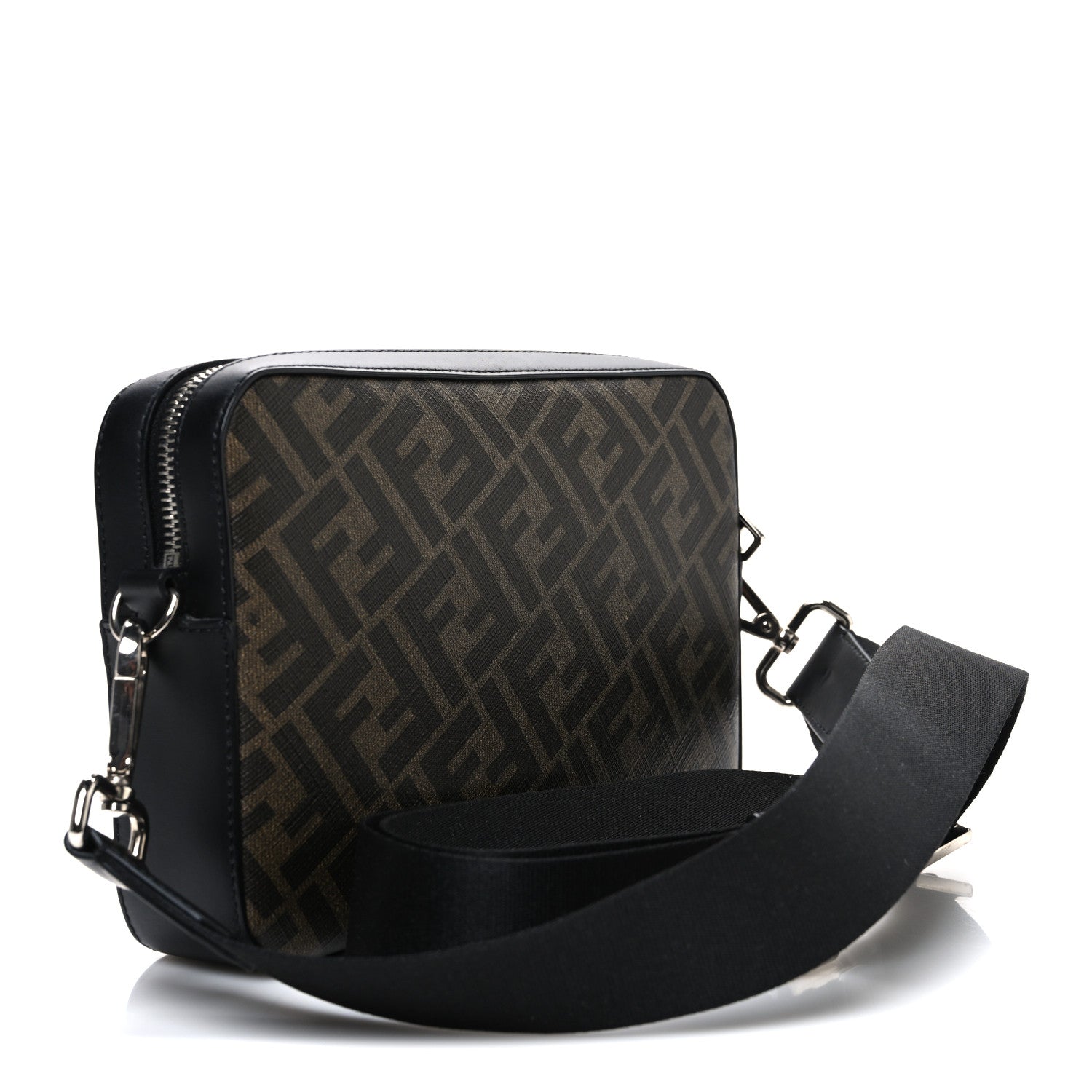 Fendi Glazed Fabric Vitello Liberty FF 1974 Diagonal Camera Case Tobacco Rosso Black 3 of 10