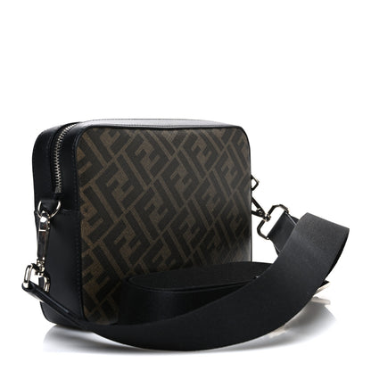 Fendi Glazed Fabric Vitello Liberty FF 1974 Diagonal Camera Case Tobacco Rosso Black 3 of 10