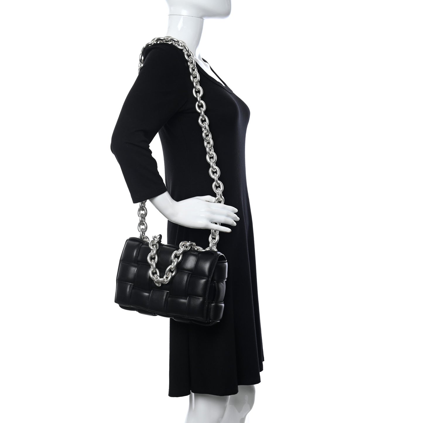 Lambskin Maxi Intreccio Padded Chain Cassette Crossbody Bag Black