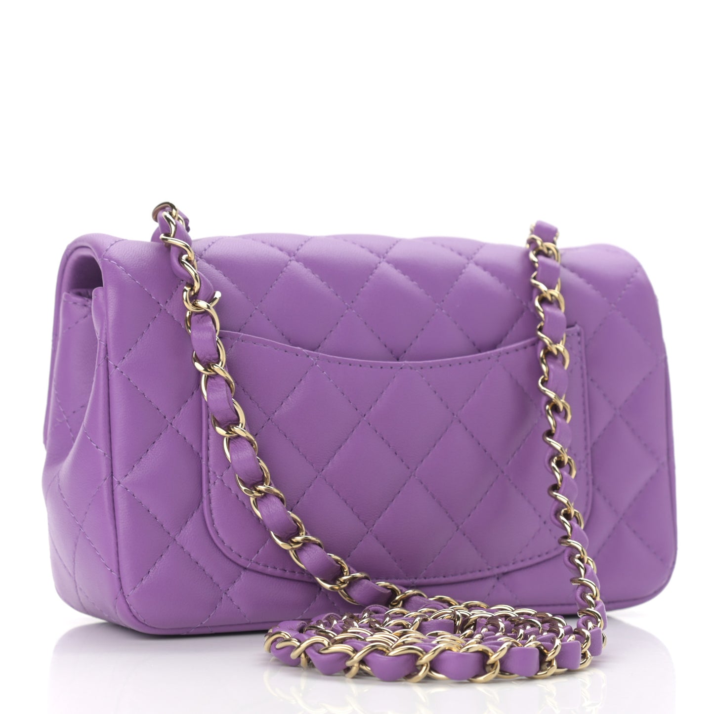 Lambskin Quilted Mini Rectangular Flap Purple