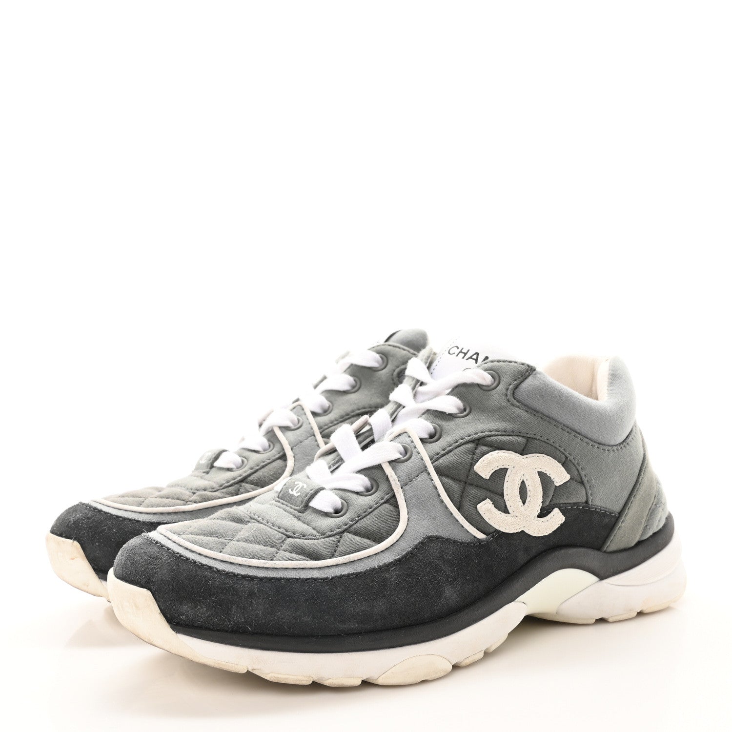 Chanel Fabric Suede Calfskin Quilted CC Sneakers 37 Dark Grey 4 of 8