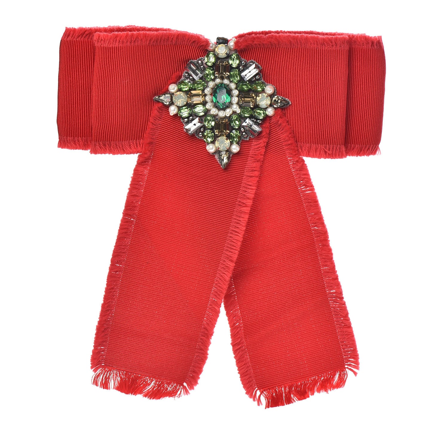 Grosgrain Crystal Bow Brooch Red