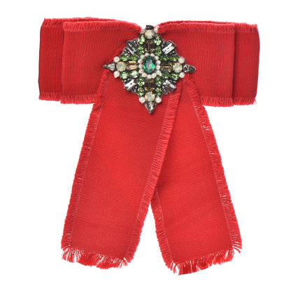 Gucci Grosgrain Crystal Bow Brooch Red 1 of 4