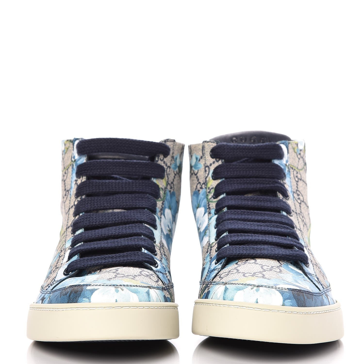 Gucci GG Supreme Monogram Blooms Mens High Top Sneakers 9.5 Beige Blue 2 of 9