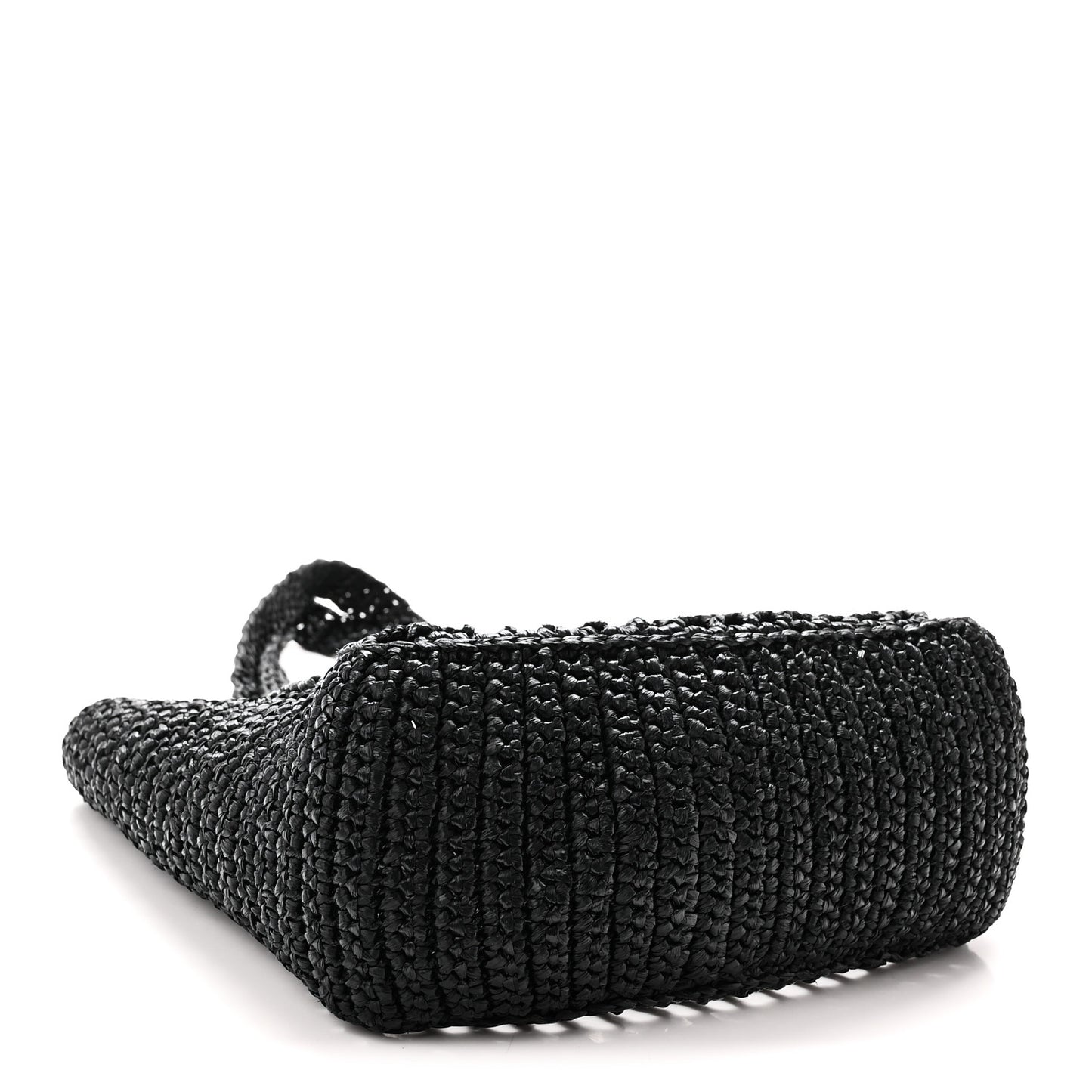 Yarn Raffia Effect Crochet Logo Embroidered Small Tote Bag Black