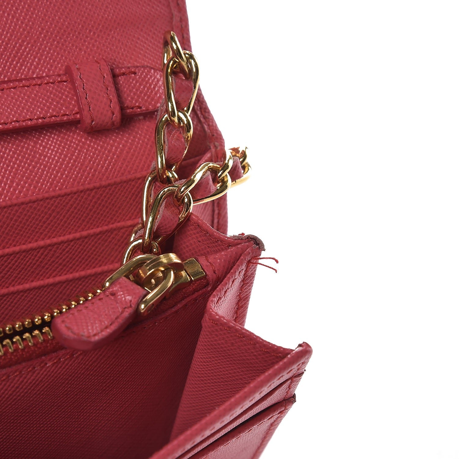 Prada Saffiano Metal Oro Chain Wallet Peonia 10 of 13