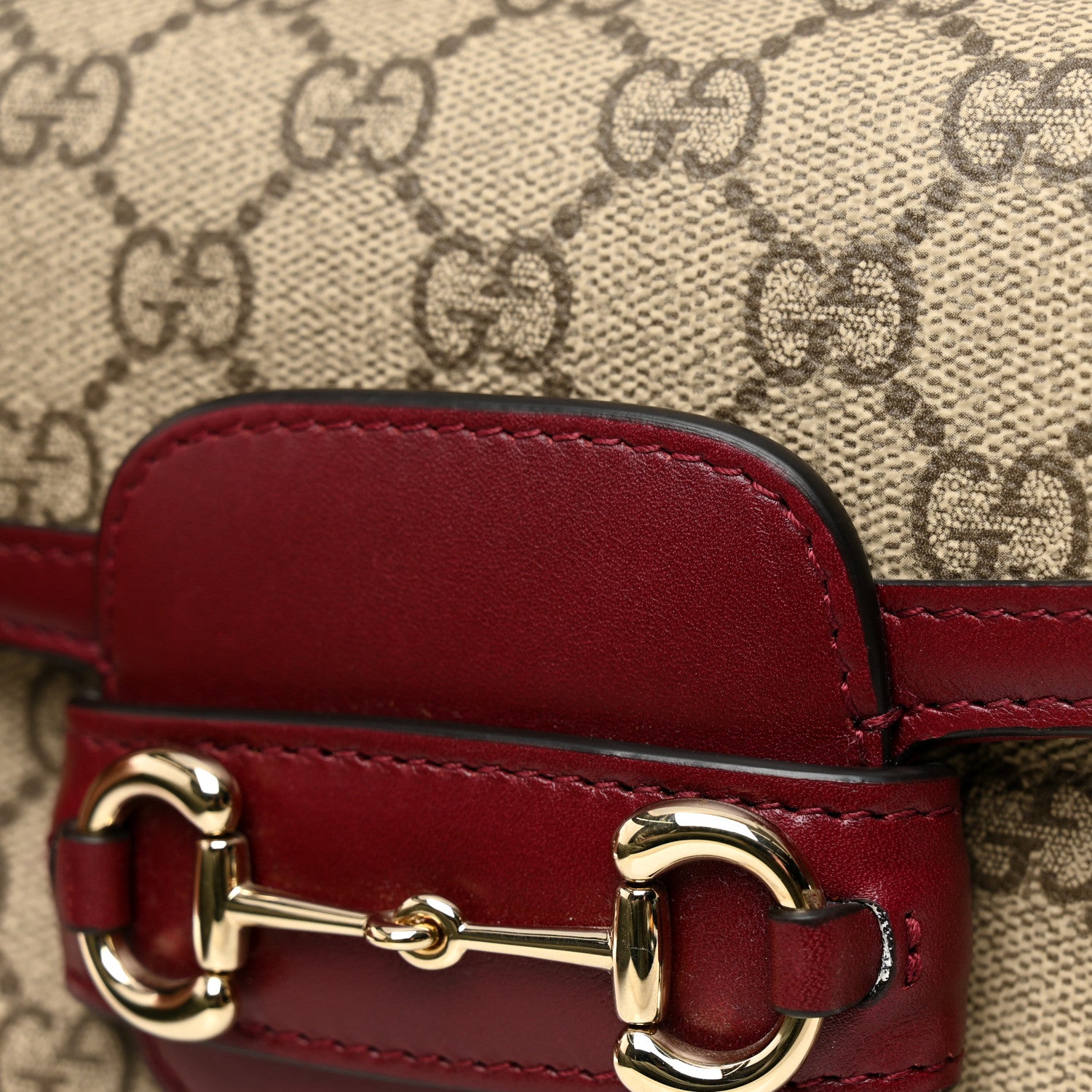 Gucci GG Supreme Monogram Horsebit 1955 Small Soft Top Handle Shoulder Bag Beige Dark Red 12 of 12