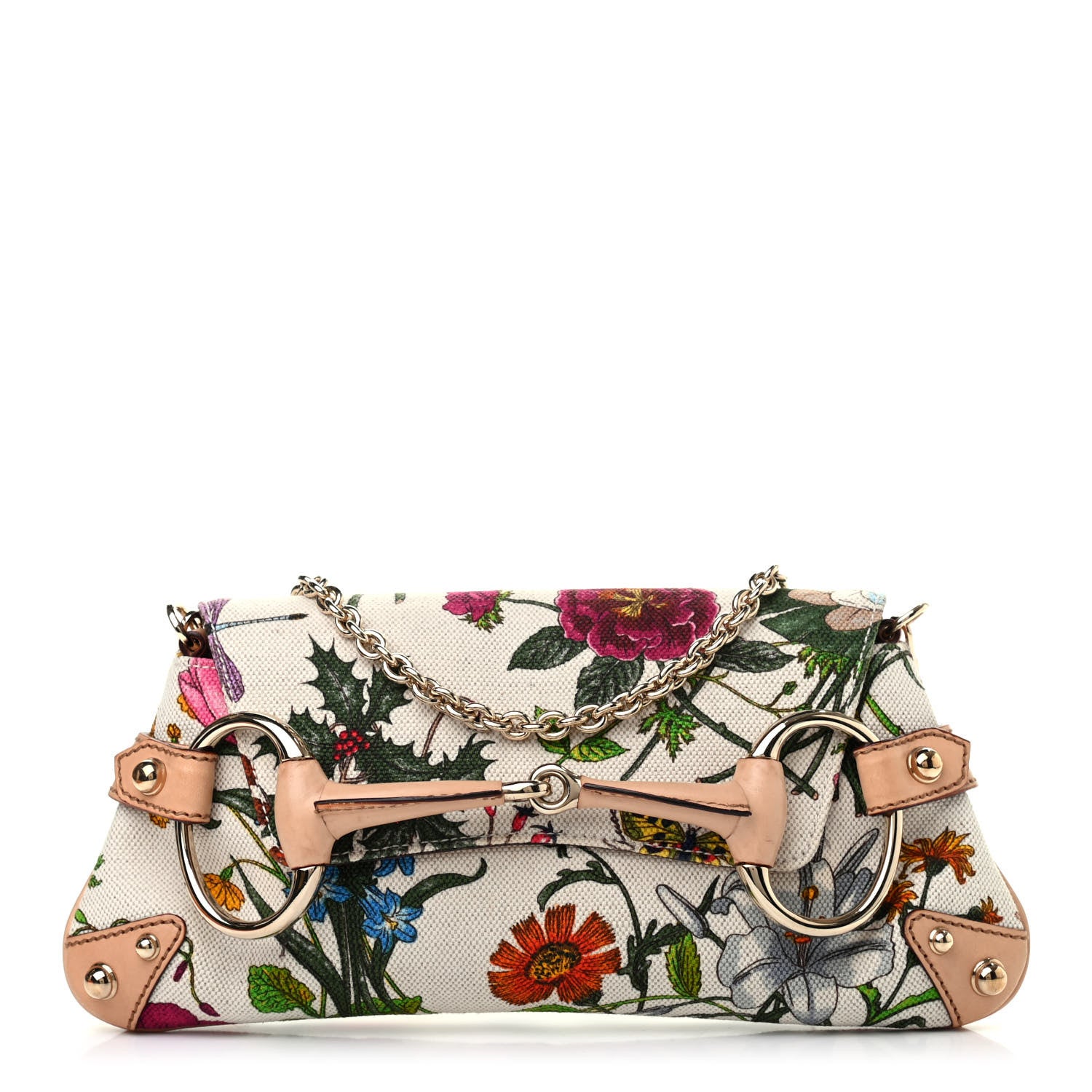 Gucci Canvas Flora Floral Horsebit Clutch 1 of 8