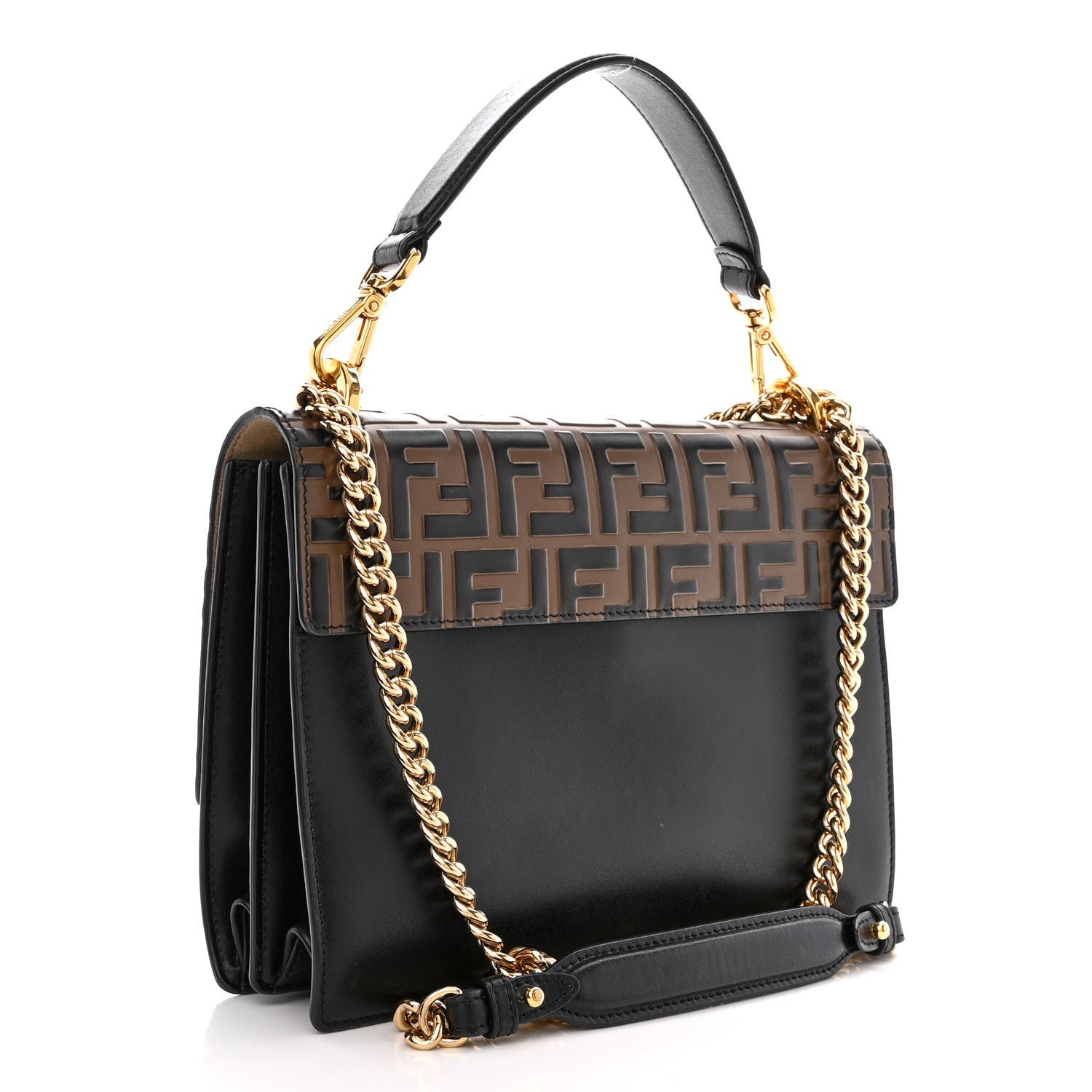 Fendi Vitello Liberty Bi-Color FF 1974 Embossed Chain Strap Kan U Shoulder Bag Black Maya 3 of 10