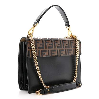 Fendi Vitello Liberty Bi-Color FF 1974 Embossed Chain Strap Kan U Shoulder Bag Black Maya 3 of 10