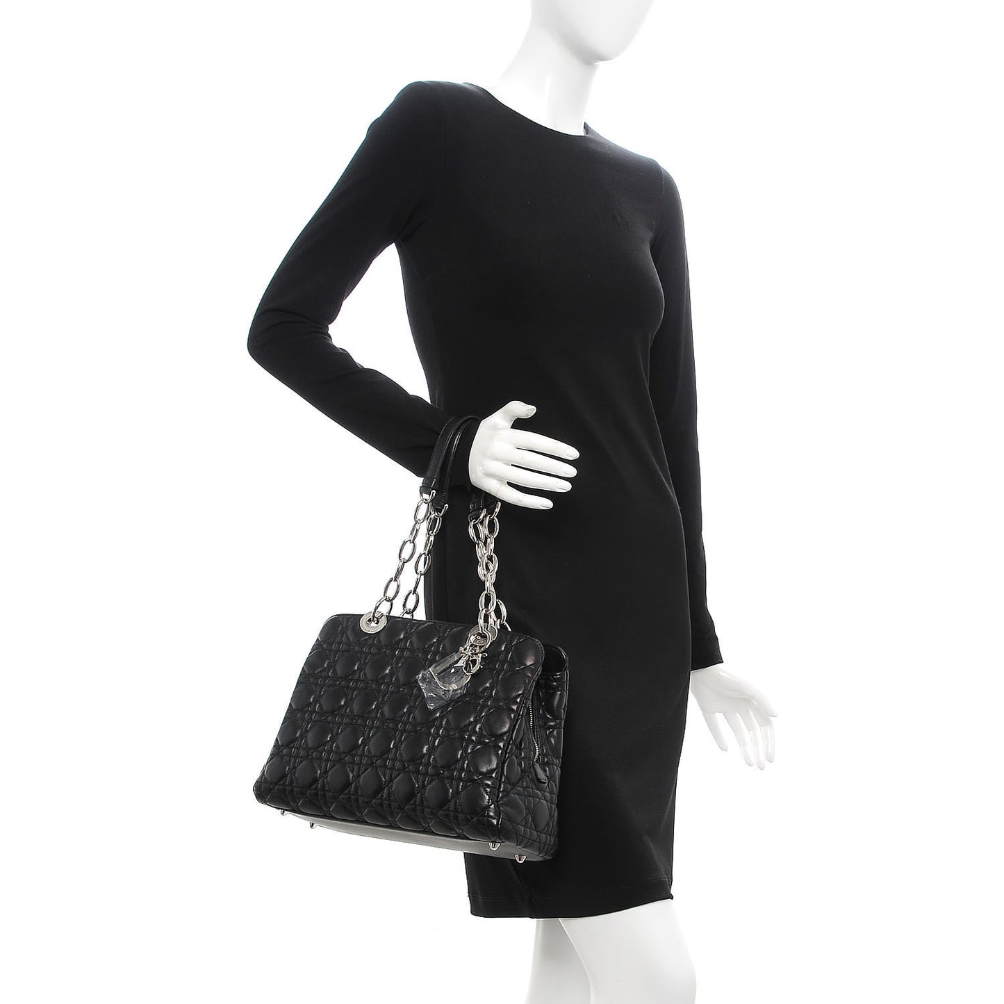 Lambskin Cannage Small Dior Soft Zipped Shopping Tote Black