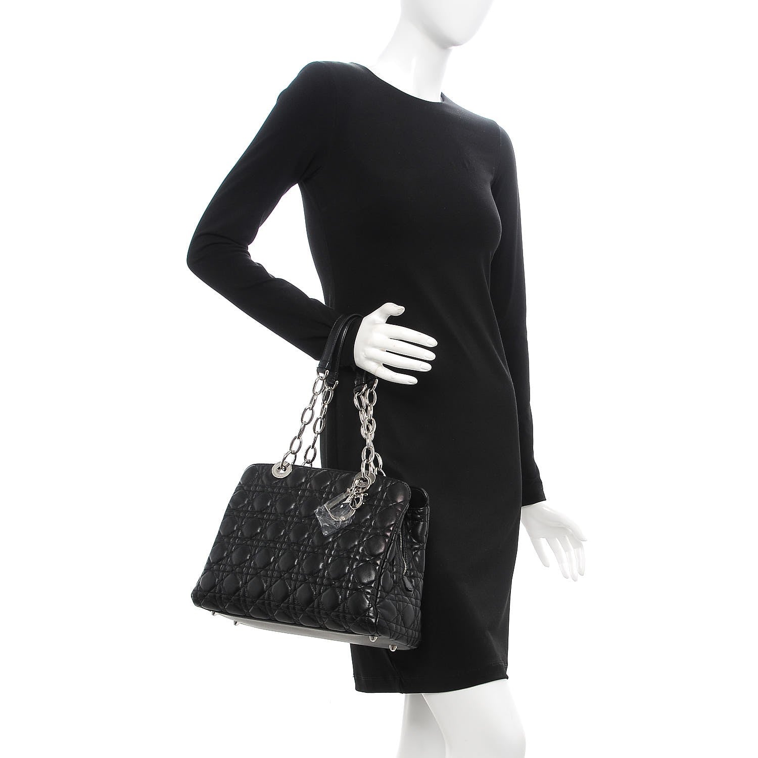 Christian Dior Lambskin Cannage Small Dior Soft Zipped Shopping Tote Black 2 of 7
