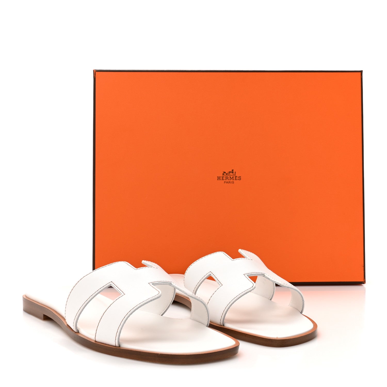 Hermes Box Calfskin Oran Sandals 37 White 9 of 9