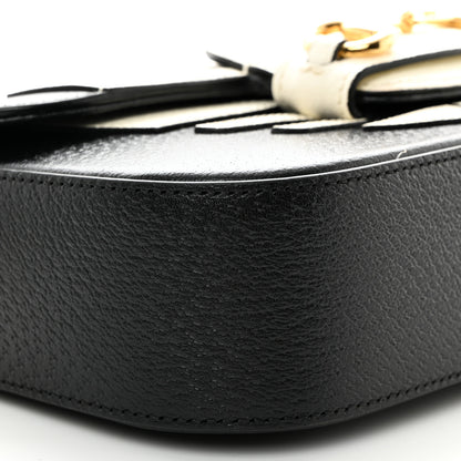 Gucci X ADIDAS Textured Dollar Calfskin Web Small Trefoil Horsebit 1955 Shoulder Bag Black Off White 9 of 10