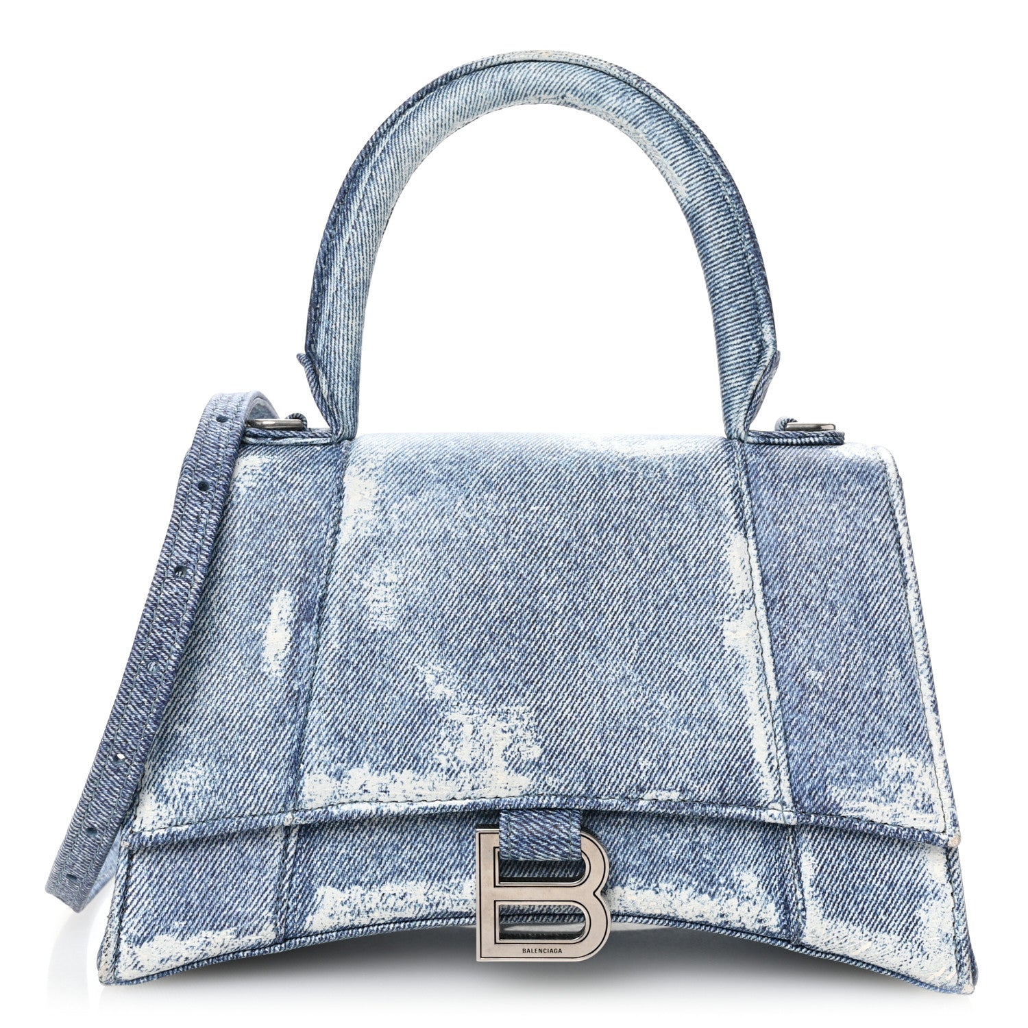 Balenciaga Nappa Denim Printed Small Hourglass Top Handle Bag Denim Blue 1 of 12