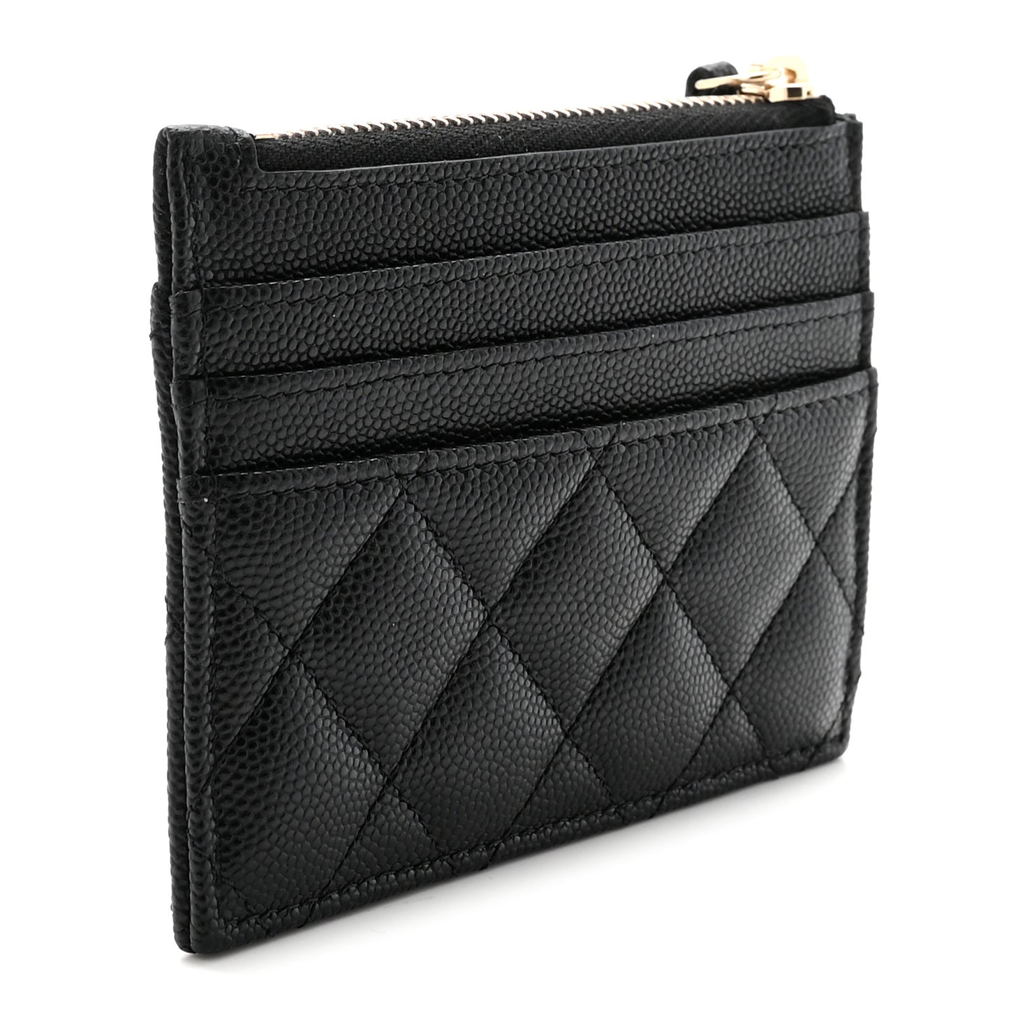 Caviar Quilted Textured CC Zip Card Holder Black