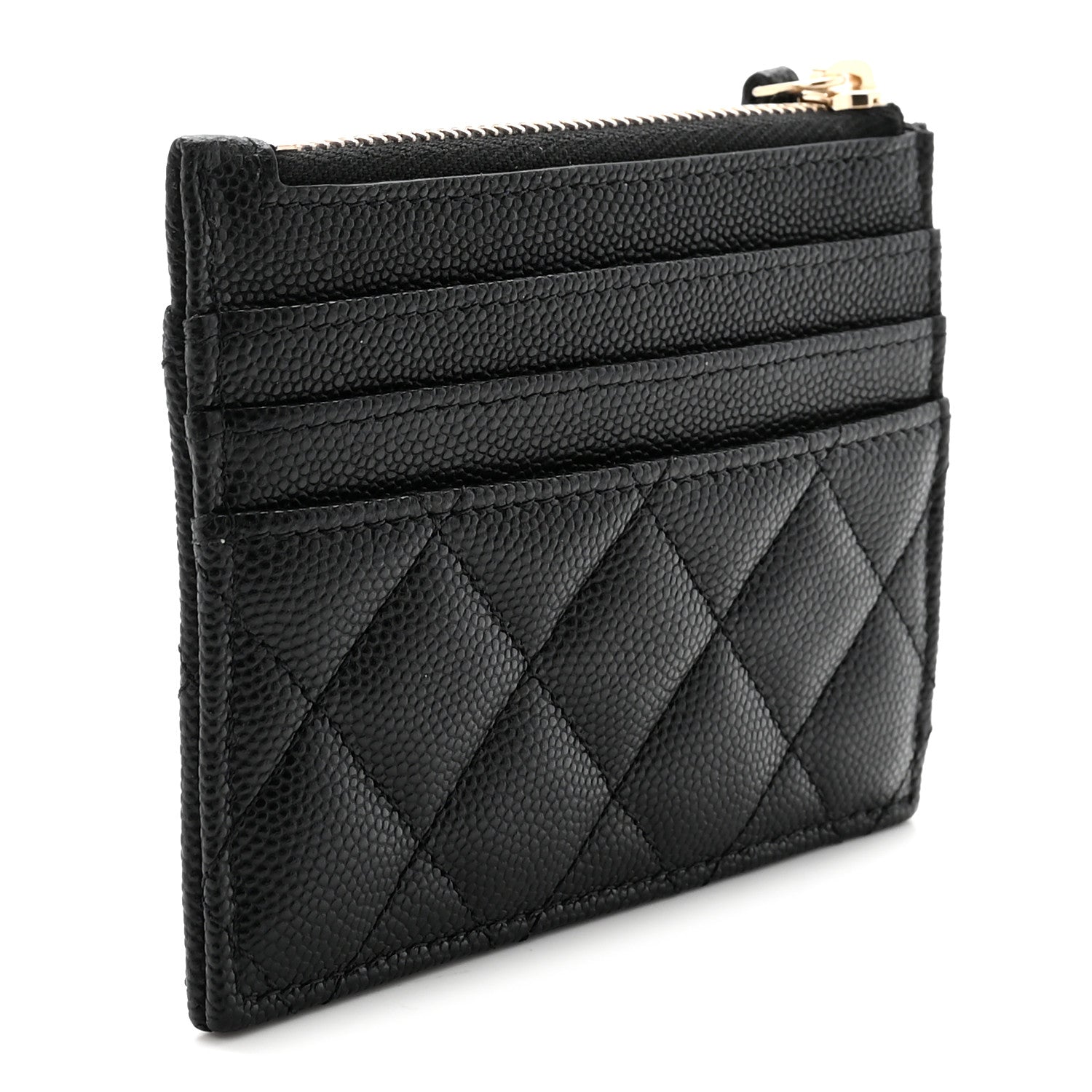 Chanel Caviar Quilted Textured CC Zip Card Holder Black 3 of 7