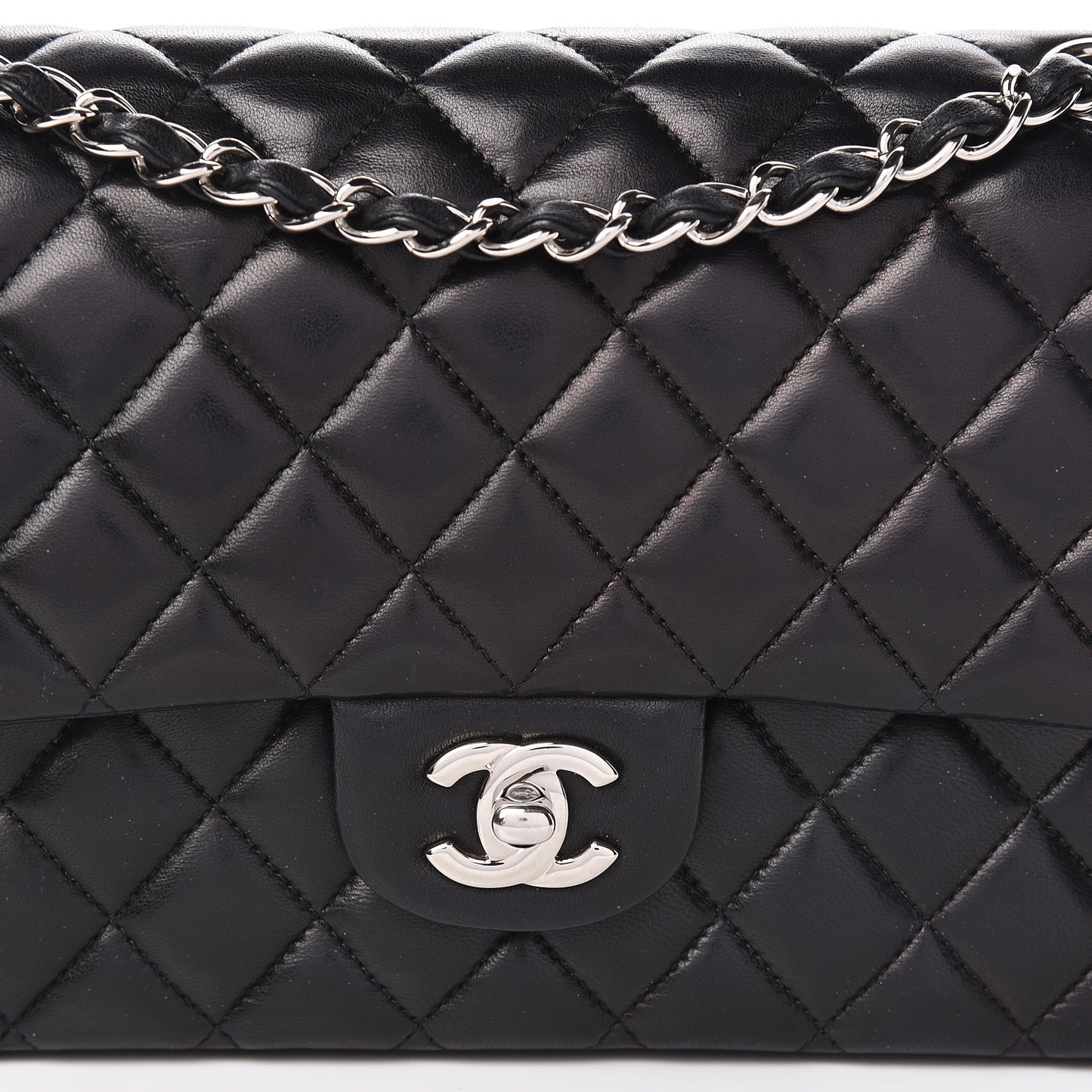 Lambskin Quilted Medium Double Flap Black