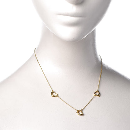 Tiffany 18K Yellow Gold Elsa Peretti 3 Open Heart Station Necklace 2 of 9
