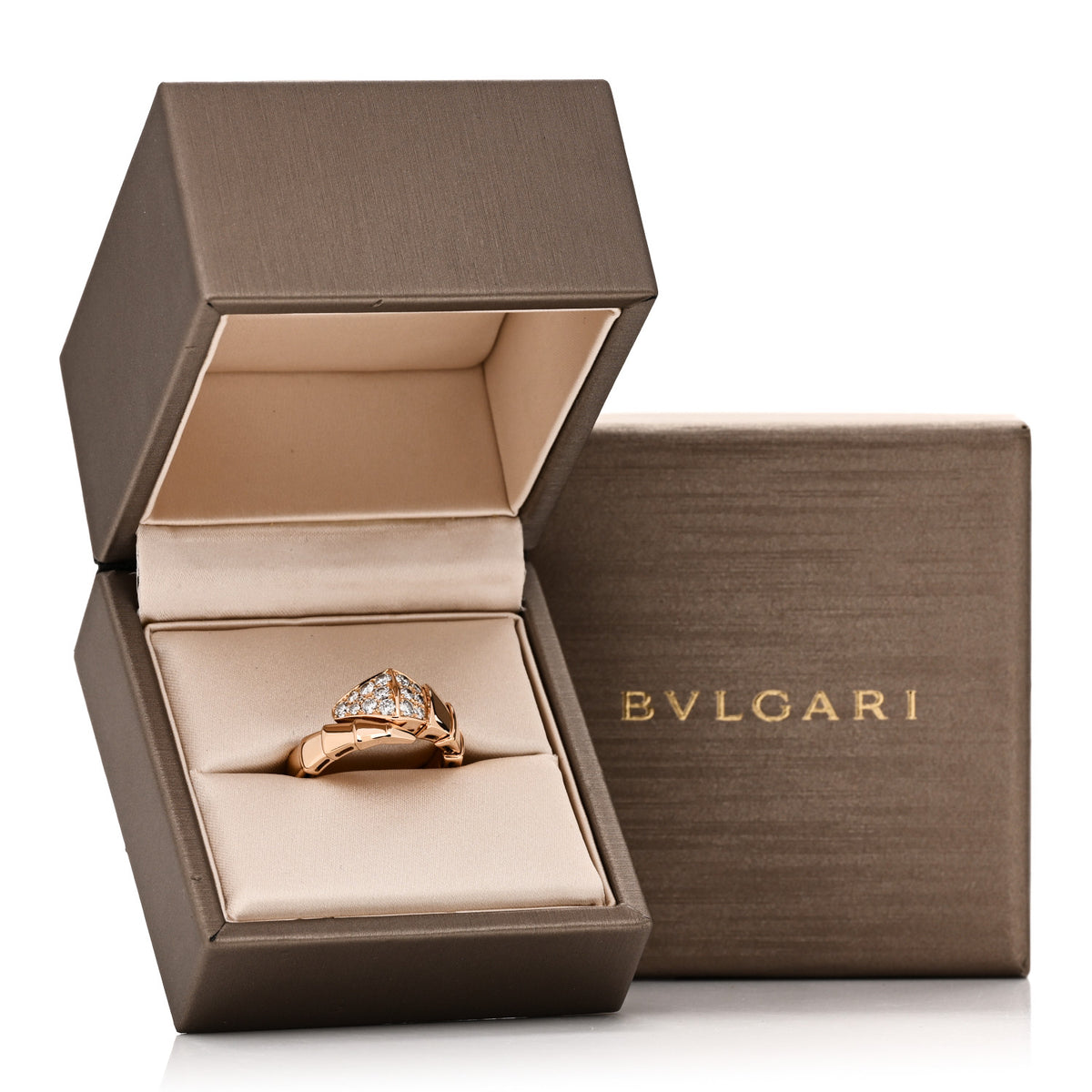 18K Rose Gold Diamond Serpenti Viper Ring S