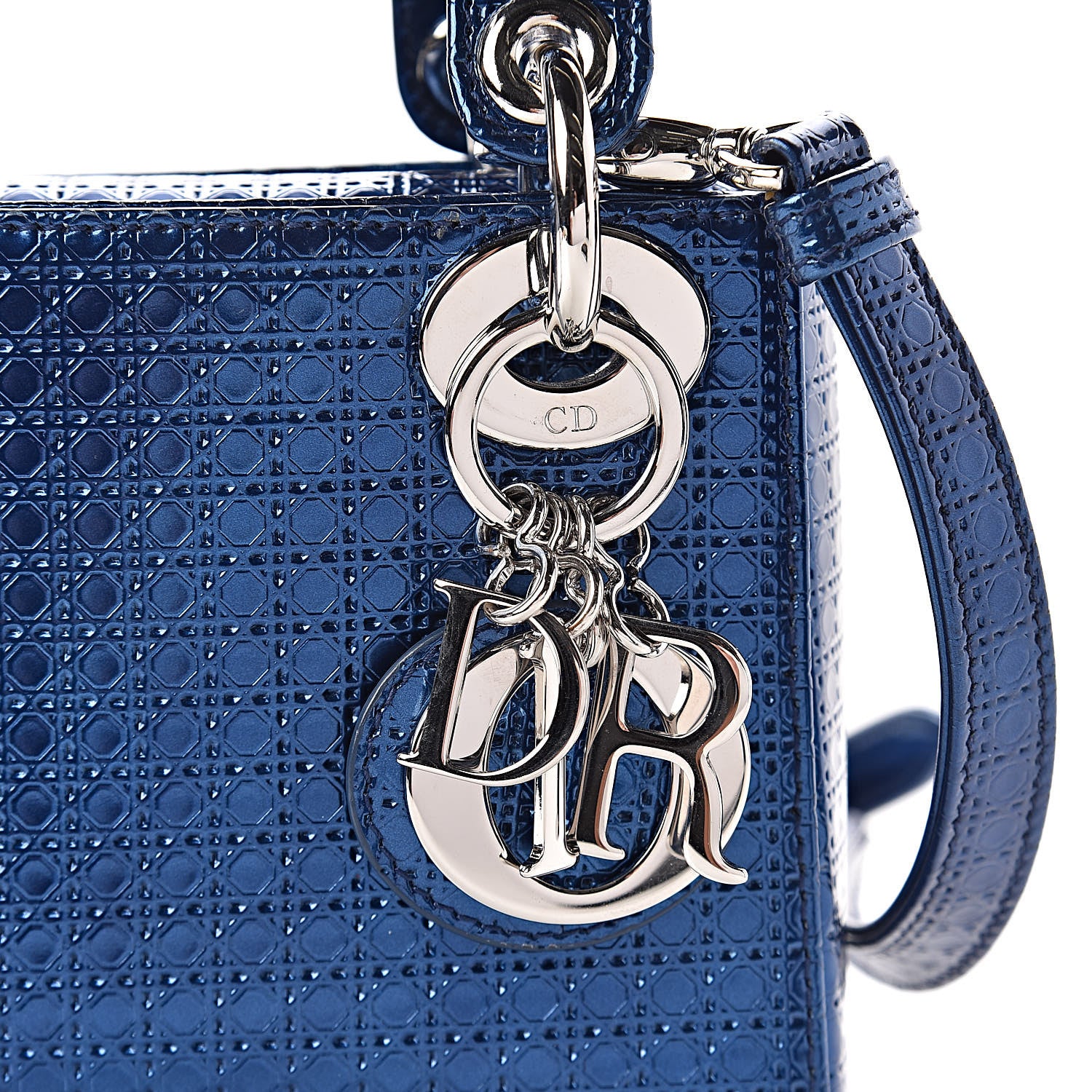 Christian Dior Metallic Patent Micro-Cannage Mini Lady Dior Blue 8 of 10