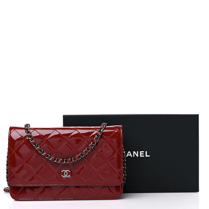 Chanel Patent Quilted Wallet On Chain WOC Red 12 of 12