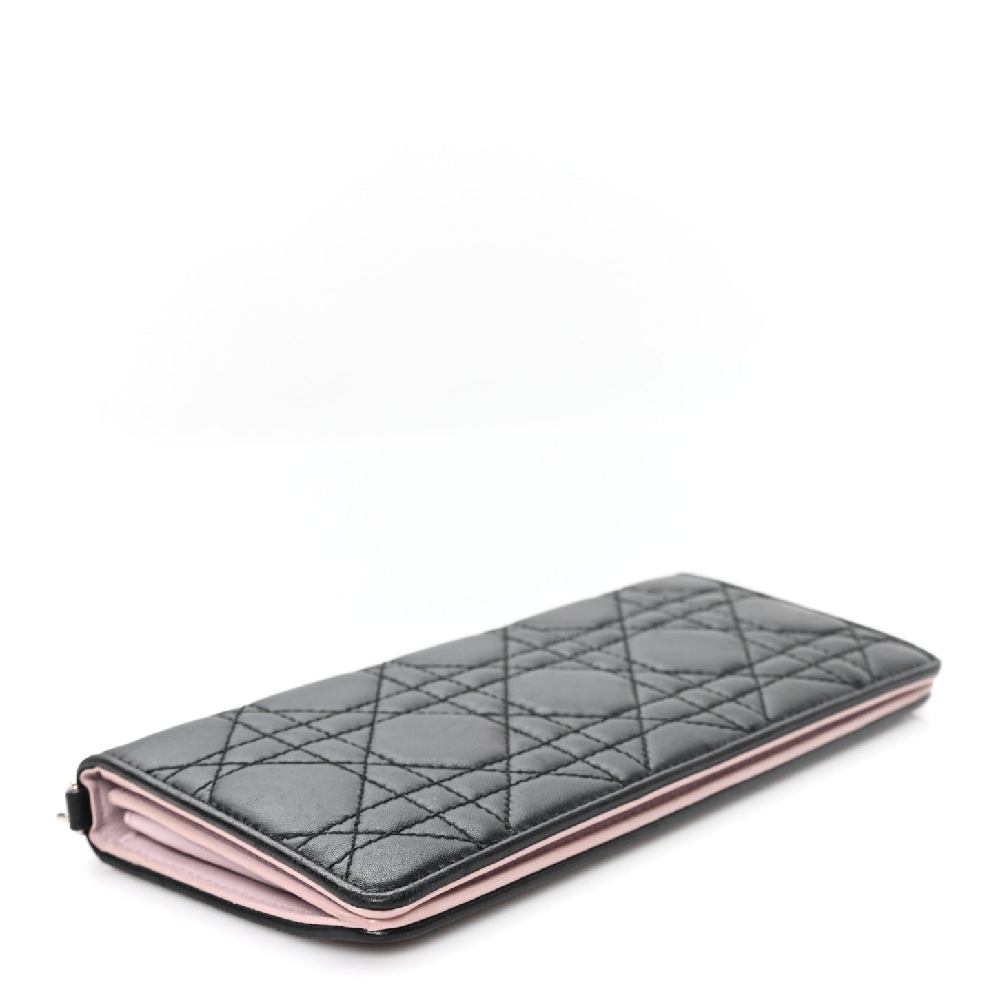 Lambskin Cannage Bi-Color Lady Dior Flap Card Holder Black Mauve Pink