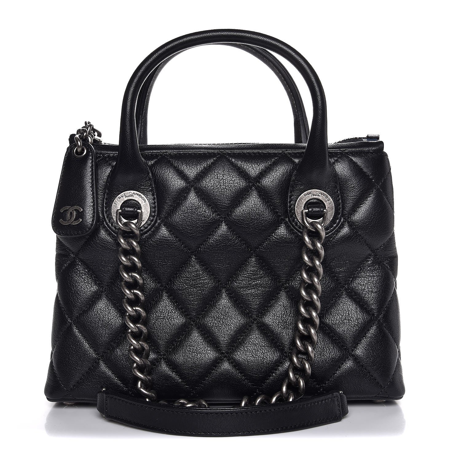 Chanel Shiny Sheepskin Quilted Small Shopping Tote Black 1 of 7