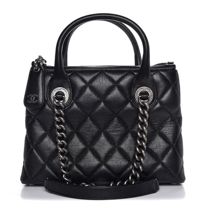 Chanel Shiny Sheepskin Quilted Small Shopping Tote Black 1 of 7