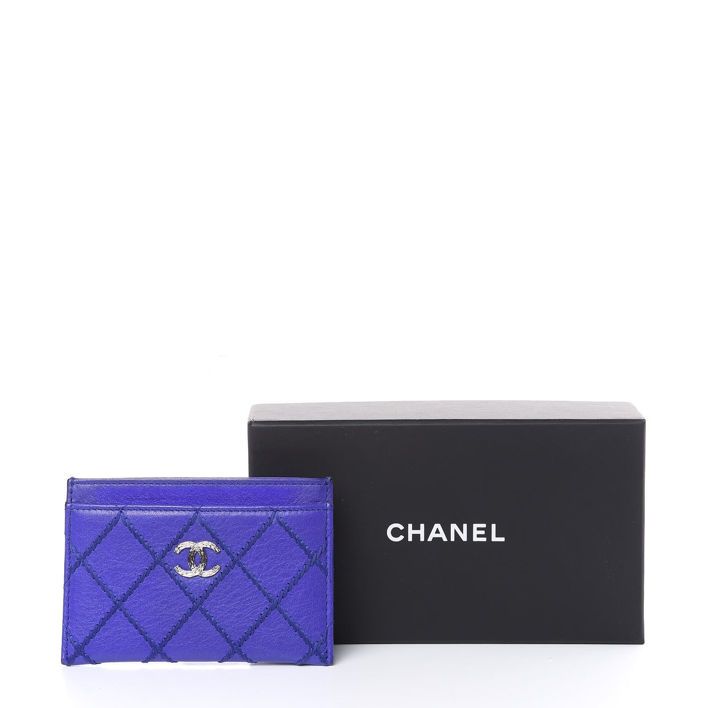 Calfskin Diamond Stitched Card Holder Purple