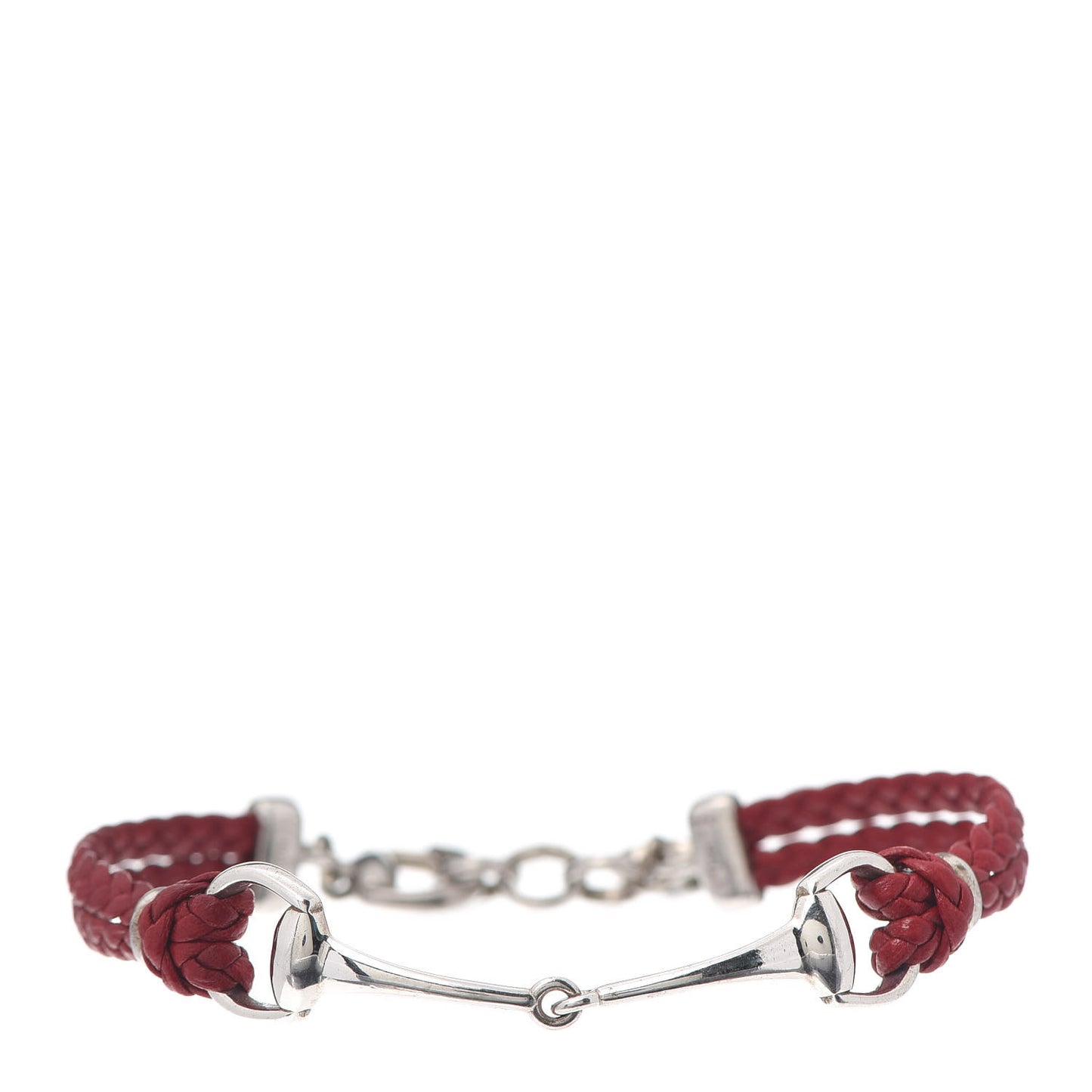 Sterling Silver Leather Horsebit Bracelet Red