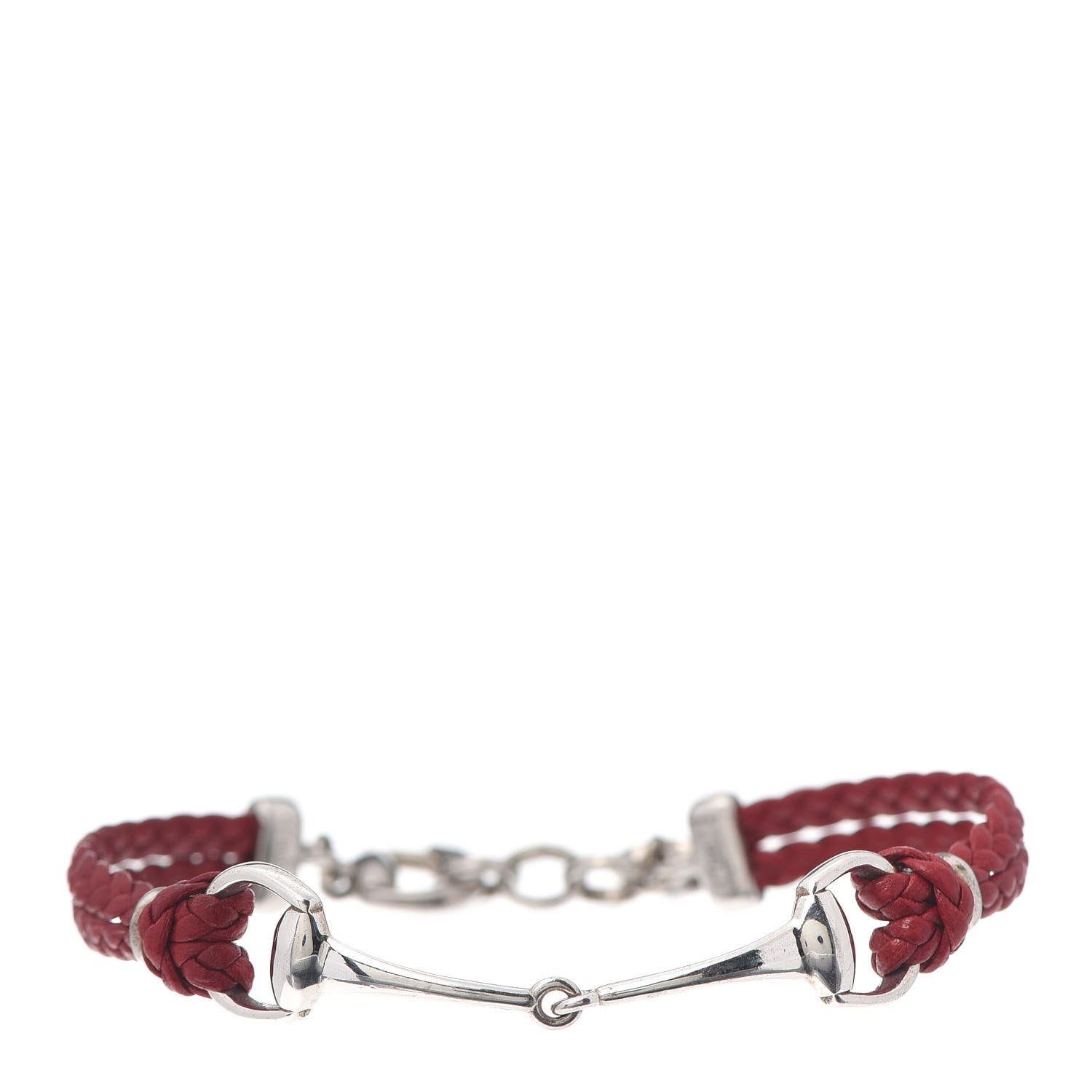 Gucci Sterling Silver Leather Horsebit Bracelet Red 1 of 7