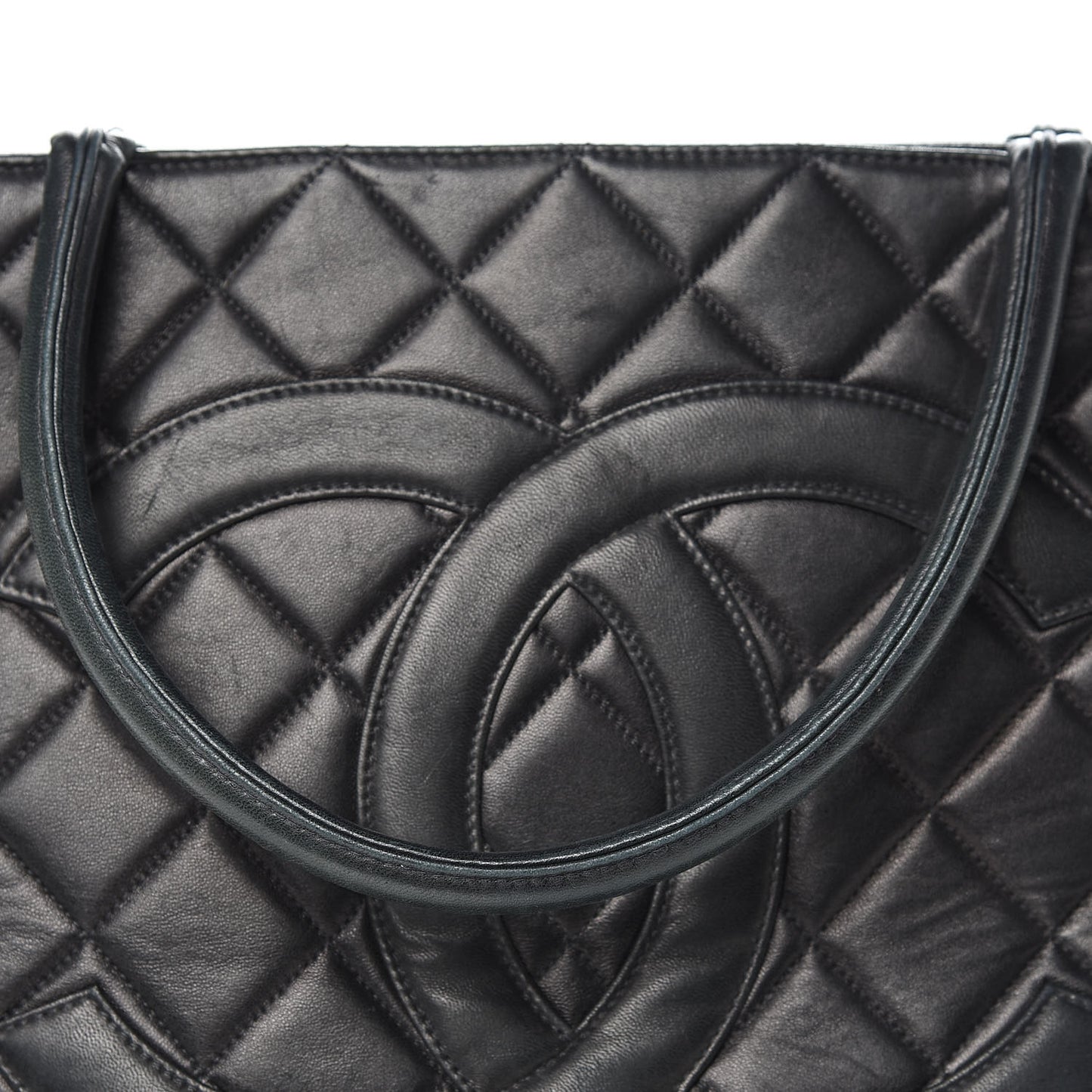 Lambskin Quilted Medallion Tote Black