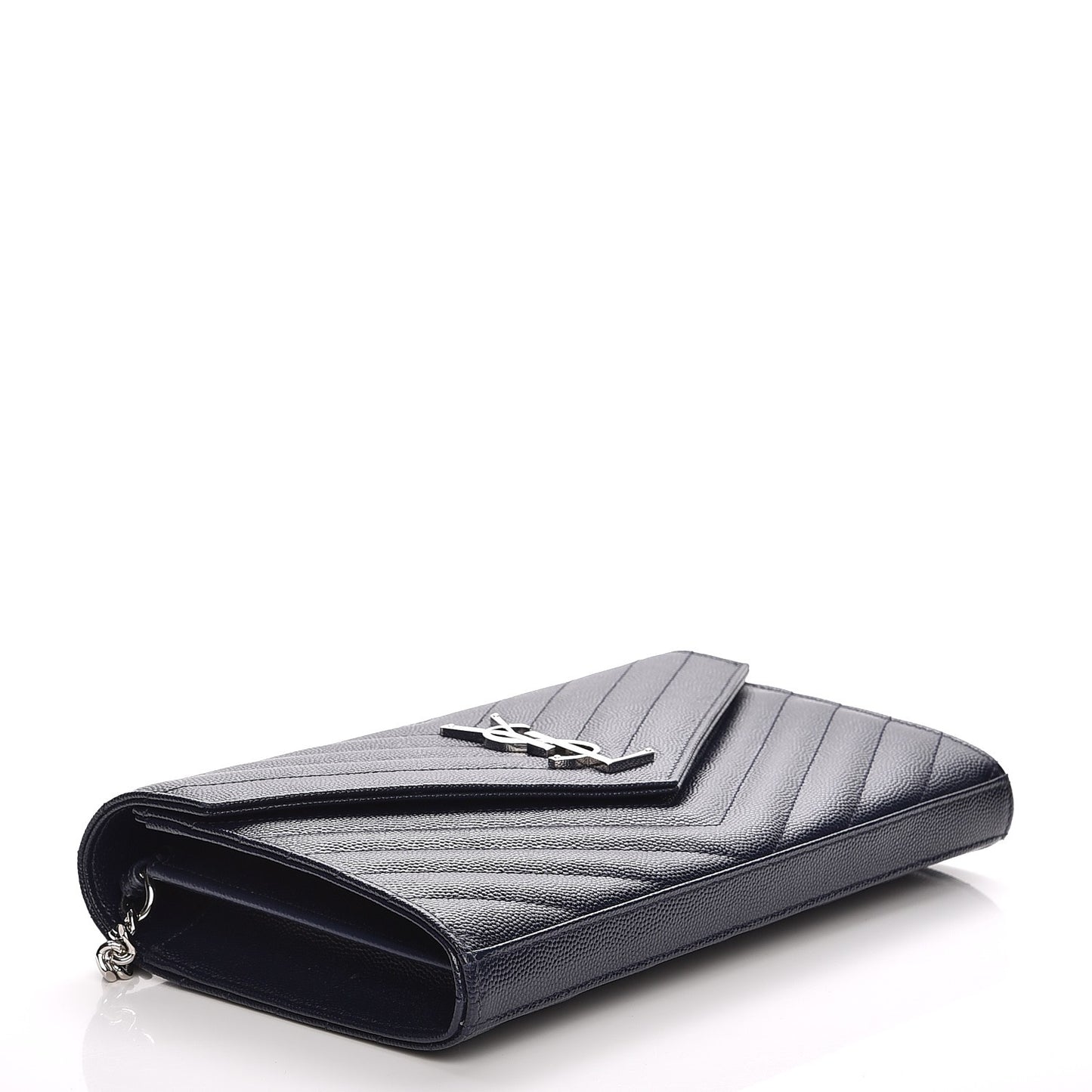 Grain de Poudre Matelasse Chevron Medium Monogram Chain Wallet Blue