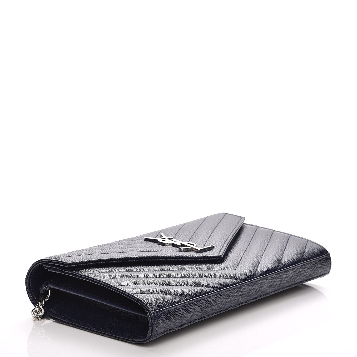 Saint Laurent Grain de Poudre Matelasse Chevron Medium Monogram Chain Wallet Blue 4 of 6
