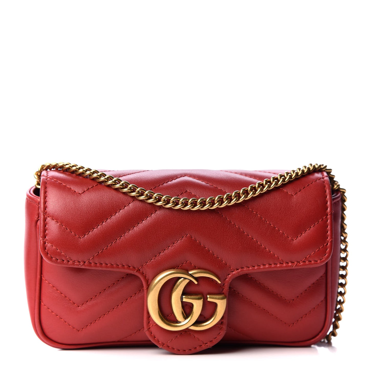 Calfskin Matelasse Super Mini GG Marmont Shoulder Bag Hibiscus Red