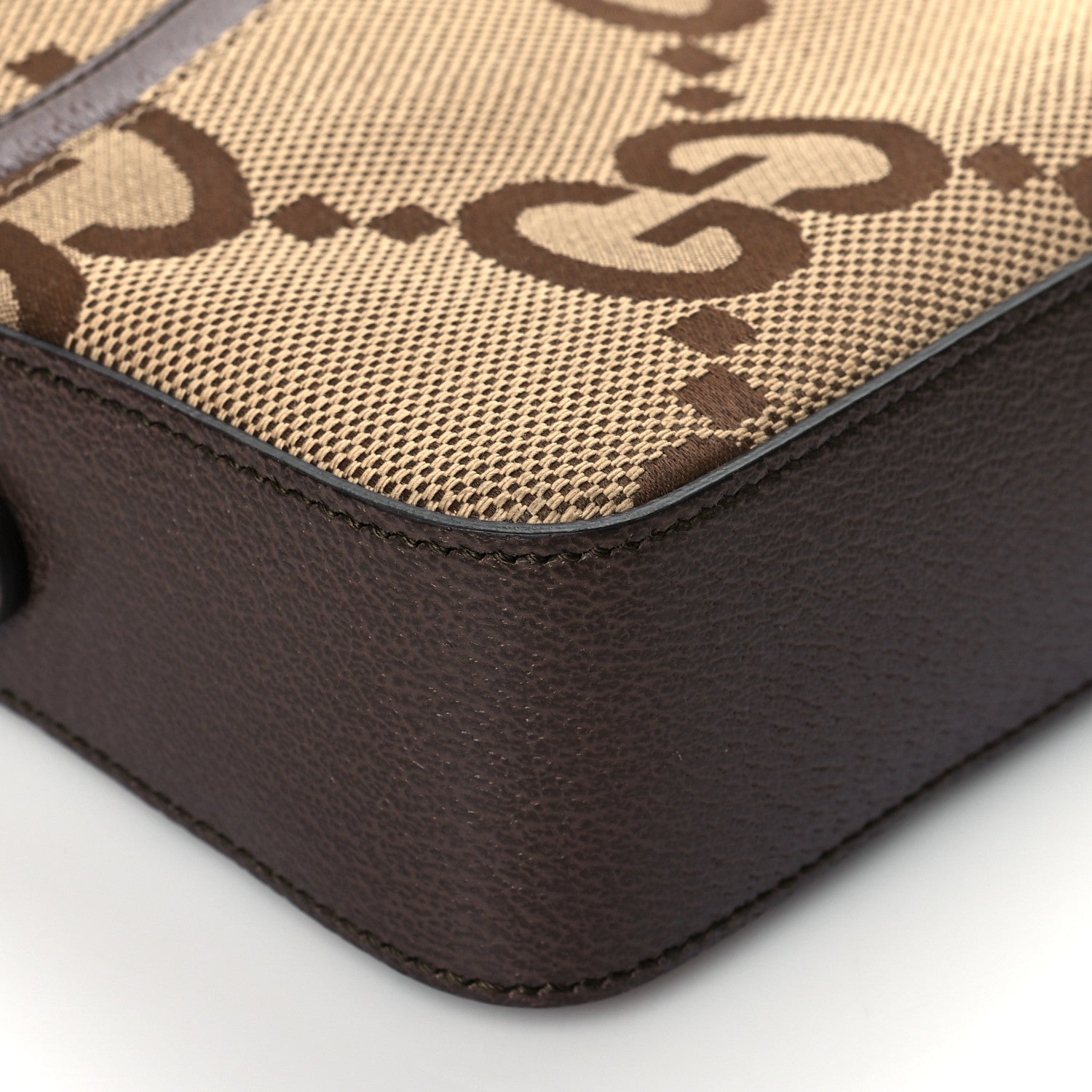 Gucci Monogram Jumbo GG Textured Dollar Calfskin Web Messenger Shoulder Bag Camel Ebony New Acero 9 of 11