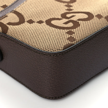 Gucci Monogram Jumbo GG Textured Dollar Calfskin Web Messenger Shoulder Bag Camel Ebony New Acero 9 of 11